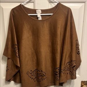 Chico's Elegant Brown poncho with laser Cutout Details
